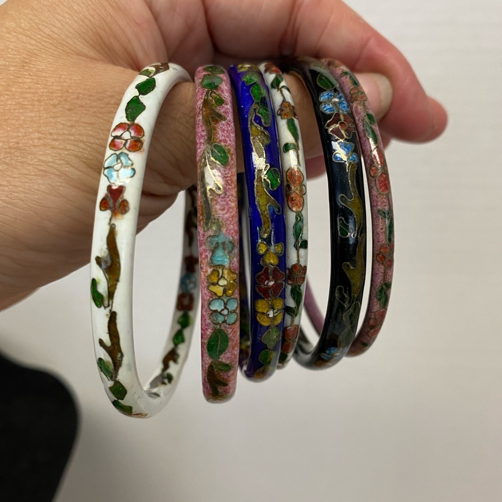 Retro Bohemian Enamel Inlay Bangle Bracelets 6pcs - image 3